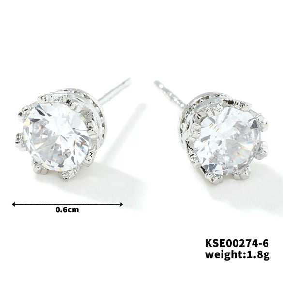 Fashionable Exquisite Gold Electroplated Titanium Steel Copper Earrings With Crown Pattern And Super Flash Zircon