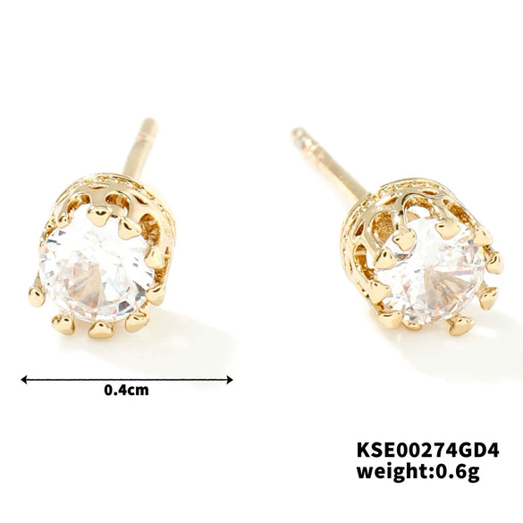 Fashionable Exquisite Gold Electroplated Titanium Steel Copper Earrings With Crown Pattern And Super Flash Zircon