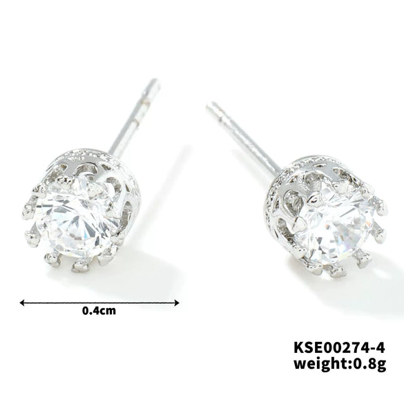Fashionable Exquisite Gold Electroplated Titanium Steel Copper Earrings With Crown Pattern And Super Flash Zircon