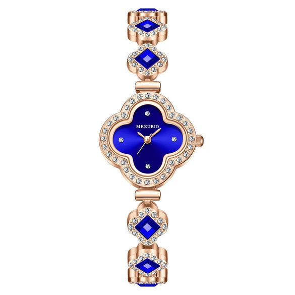 Fashionable Fourleaf Clover Women's Metal Bracelet Quartz Watch With Flower Shape Dial