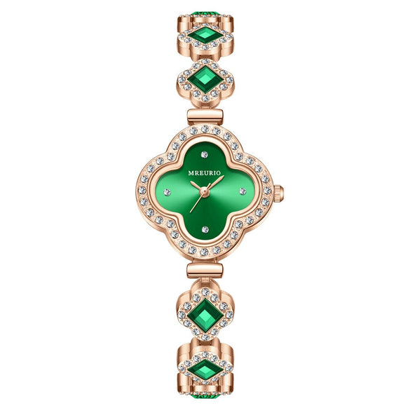 Fashionable Fourleaf Clover Women's Metal Bracelet Quartz Watch With Flower Shape Dial
