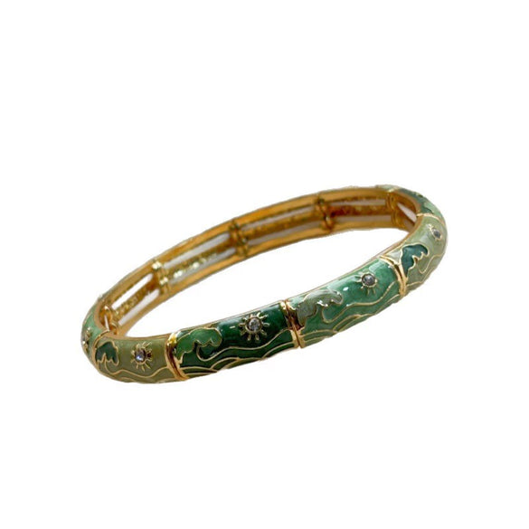 Fashionable Geometric Enamel Open Elastic Bracelet With Plated Finish Versatile Light Luxury Jewelry Accessory