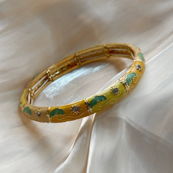 Fashionable Geometric Enamel Open Elastic Bracelet With Plated Finish Versatile Light Luxury Jewelry Accessory