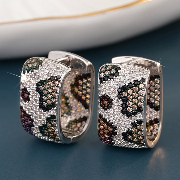 Fashionable Geometric Leopard Print Copper Earrings With Zirconia For Women