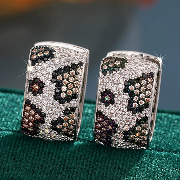 Fashionable Geometric Leopard Print Copper Earrings With Zirconia For Women