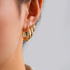Fashionable Geometric Metal Women's Ushaped Earrings With Diamond Drop And Electroplating