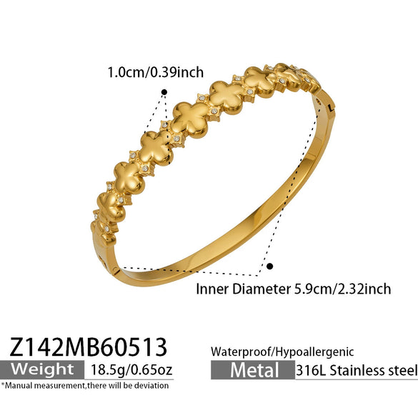 Fashionable Geometric Zirconencrusted Hollow Stainless Steel 18K Goldplated Bracelet