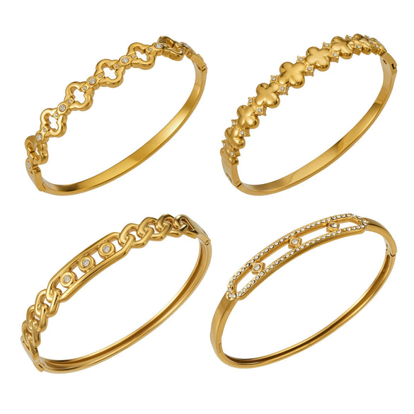 Fashionable Geometric Zirconencrusted Hollow Stainless Steel 18K Goldplated Bracelet