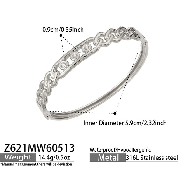 Fashionable Geometric Zirconencrusted Hollow Stainless Steel 18K Goldplated Bracelet