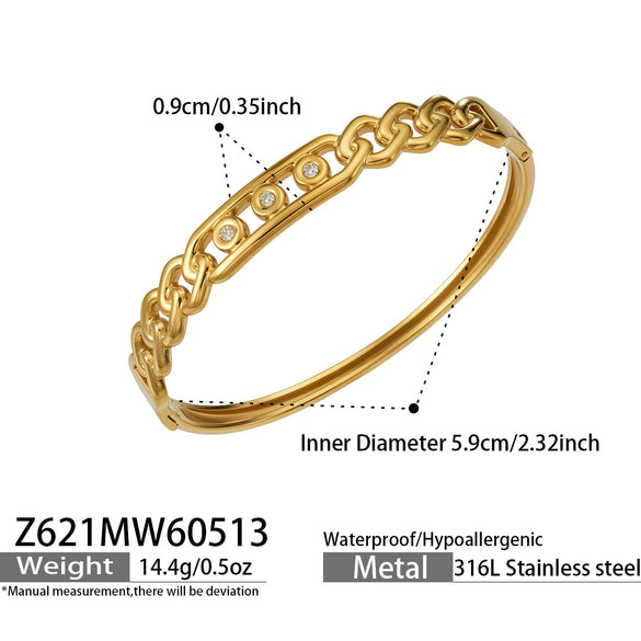Fashionable Geometric Zirconencrusted Hollow Stainless Steel 18K Goldplated Bracelet
