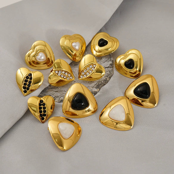 Fashionable Heart Titanium Steel Earrings 18K Gold Plated Water Plated