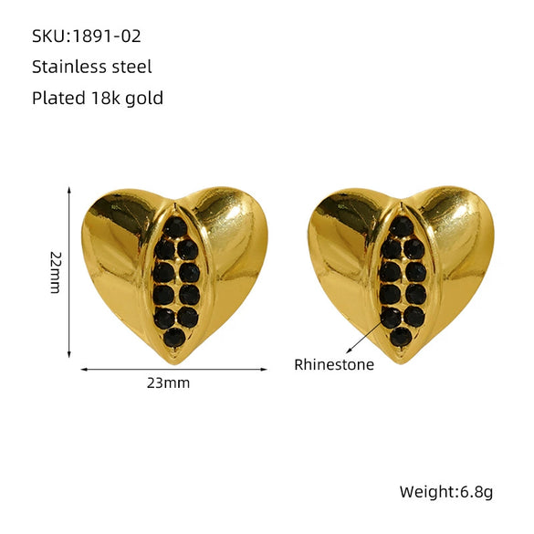 Fashionable Heart Titanium Steel Earrings 18K Gold Plated Water Plated