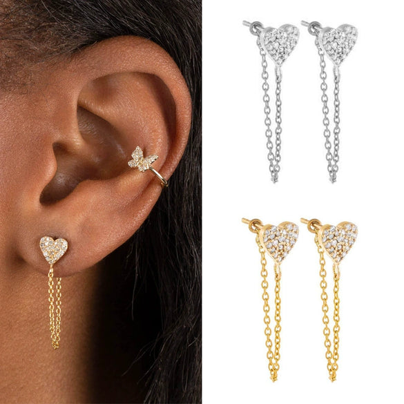 Fashionable Heartshaped Diamond Zircon Onepiece Earrings For Women