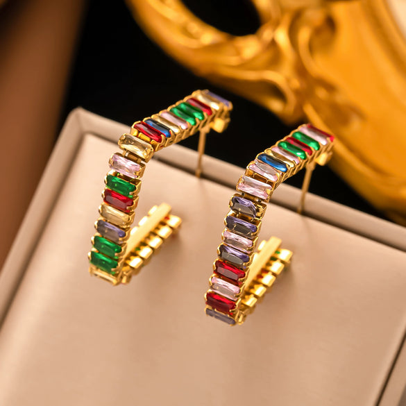 Fashionable High End Light Luxury Stainless Steel Earrings For Women With Geometric Design And Electroplating