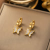 Fashionable High End Light Luxury Stainless Steel Earrings For Women With Geometric Design And Electroplating