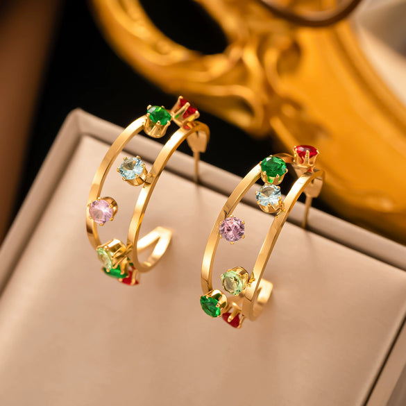 Fashionable High End Light Luxury Stainless Steel Earrings For Women With Geometric Design And Electroplating