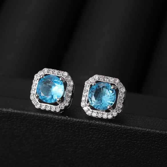 Fashionable High End Square Zircon Earrings Made Of Copper With Zirconia Processing In Geometric Design