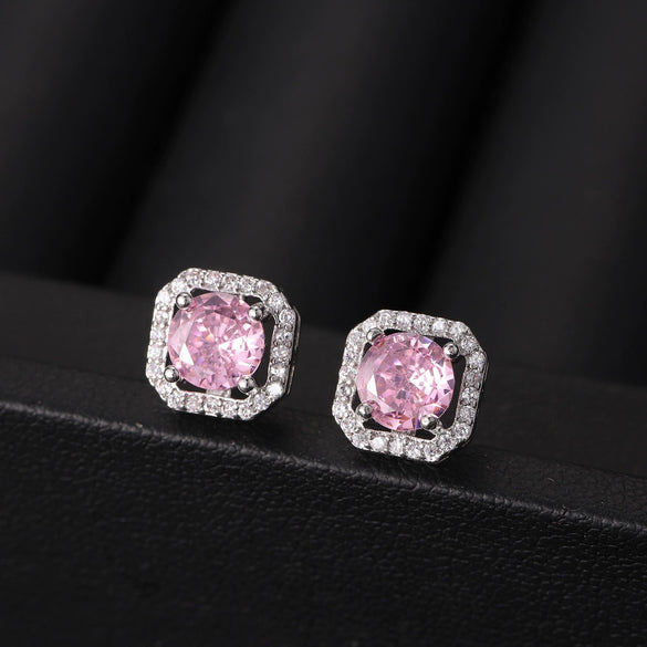Fashionable High End Square Zircon Earrings Made Of Copper With Zirconia Processing In Geometric Design