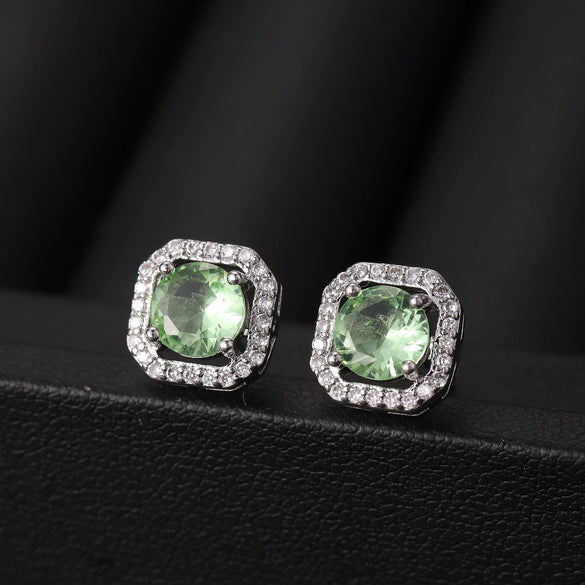 Fashionable High End Square Zircon Earrings Made Of Copper With Zirconia Processing In Geometric Design