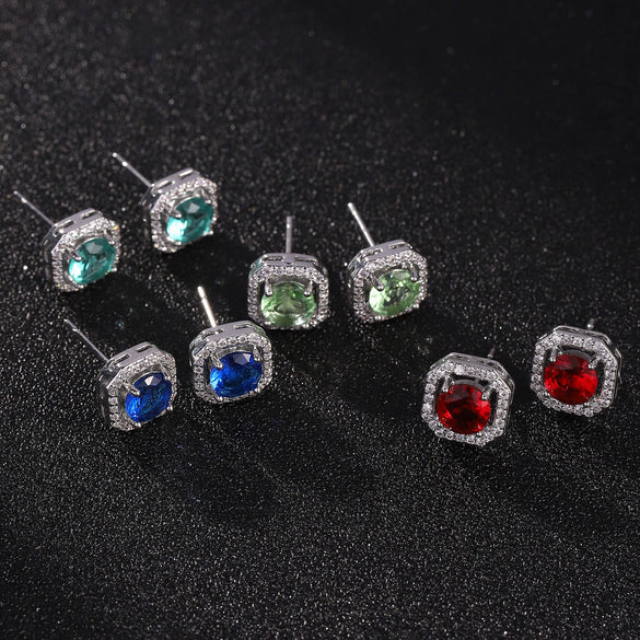 Fashionable High End Square Zircon Earrings Made Of Copper With Zirconia Processing In Geometric Design
