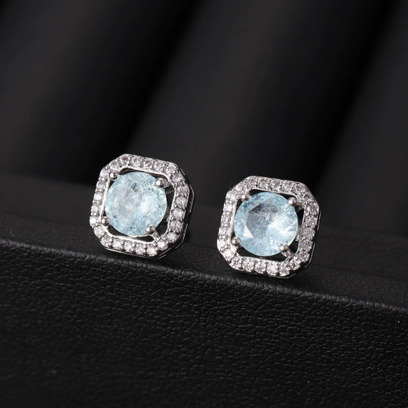 Fashionable High End Square Zircon Earrings Made Of Copper With Zirconia Processing In Geometric Design