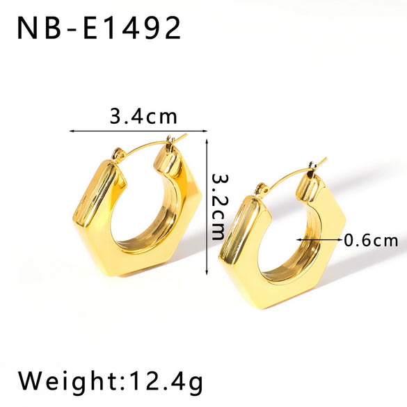 Fashionable Hollow C Shaped Women's Front And Rear Two Wear Titanium Steel And Stainless Steel Earrings With Vacuum Furnace Electroplating In Simple Style