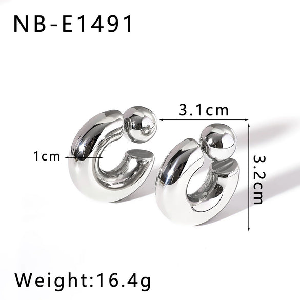 Fashionable Hollow C Shaped Women's Front And Rear Two Wear Titanium Steel And Stainless Steel Earrings With Vacuum Furnace Electroplating In Simple Style