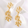 Fashionable 18K Gold Plated Stainless Steel Coral Shape Pearl Texture Pendant Earrings For Women With 18K Vacuum Plating In Furnace