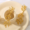 Fashionable 18K Gold Plated Stainless Steel Coral Shape Pearl Texture Pendant Earrings For Women With 18K Vacuum Plating In Furnace