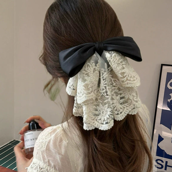 Fashionable Lace Bow Ponytail Hairpin Handmade Sweet Hair Accessories Shark Clip For Women