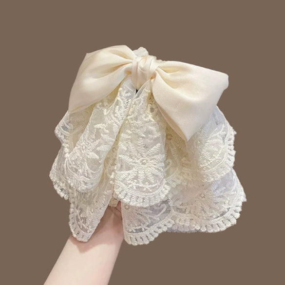 Fashionable Lace Bow Ponytail Hairpin Handmade Sweet Hair Accessories Shark Clip For Women