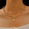 Fashionable Long Bead Chain Stacking Necklace Retro Style Pearl Ot Buckle Alloy Geometric Pattern Necklace