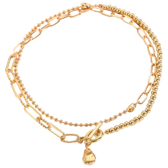 Fashionable Long Bead Chain Stacking Necklace Retro Style Pearl Ot Buckle Alloy Geometric Pattern Necklace