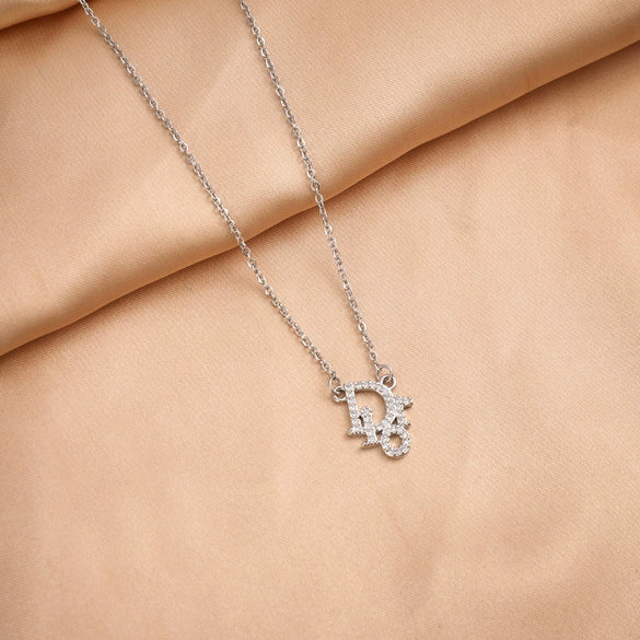 Fashionable Luxury Necklace With Micropaved Zircon And Real Gold Pendant Copper Electroplating Titanium Steel Geometric Pattern For Women