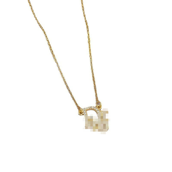 Fashionable Luxury Necklace With Micropaved Zircon And Real Gold Pendant Copper Electroplating Titanium Steel Geometric Pattern For Women