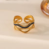 Fashionable Luxury Style Colorful Oil Dripping Stainless Steel Ring With Cut Out Line Dot Heart Electroplated Adjustable For Women