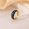Fashionable Luxury Style Colorful Oil Dripping Stainless Steel Ring With Cut Out Line Dot Heart Electroplated Adjustable For Women