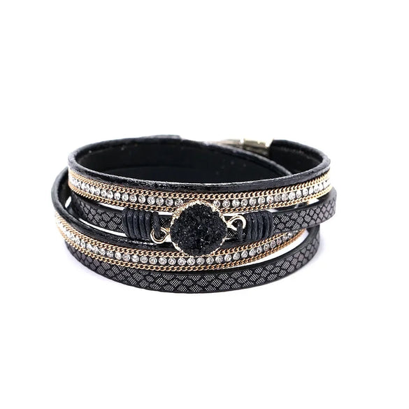Fashionable Magnet Buckle Multi Layer Two Circle Leather Pu Bracelet For Women With Heart Shape And Artificial Leather Material