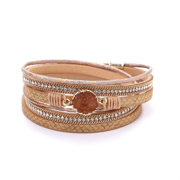 Fashionable Magnet Buckle Multi Layer Two Circle Leather Pu Bracelet For Women With Heart Shape And Artificial Leather Material
