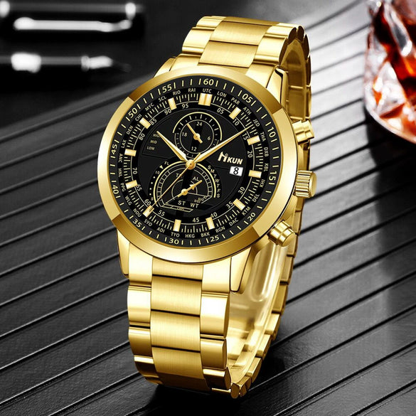 Fashionable Men's Alloy Band Quartz Watch And Lion Pendant Necklace