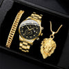 Fashionable Men's Alloy Band Quartz Watch And Lion Pendant Necklace