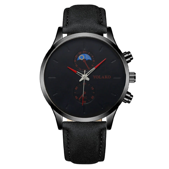 Fashionable Men's Alloy Leather Belt Quartz Watch With Round Dial