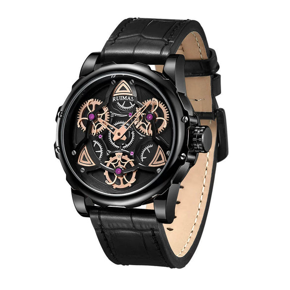Fashionable Men's Quartz Watch Alloy Case Genuine Leather Strap Round Dial