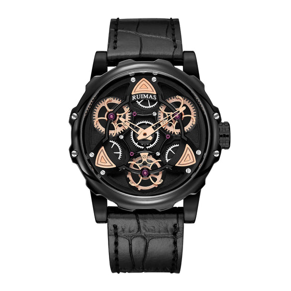 Fashionable Men's Quartz Watch Alloy Case Genuine Leather Strap Round Dial