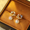 Fashionable Mermaid Style Copper Earrings With Blue Cat's Eye Stone And Geometric Pattern Electroplated For Women