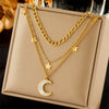 Fashionable Multi Layer Titanium Steel Necklace With Geometric Pattern And Electroplating For Women Mixed And Stacked Star Moon Clavicle Chain