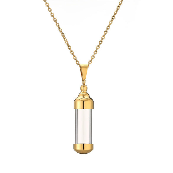 Fashionable Openable Perfume Bottle Pendant Necklace Stainless Steel Organic Glass Geometric Street Style Electroplating