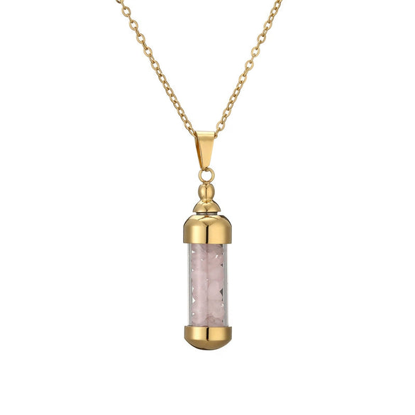 Fashionable Openable Perfume Bottle Pendant Necklace Stainless Steel Organic Glass Geometric Street Style Electroplating