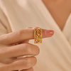 Fashionable Opening Adjustable Stainless Steel Leaf Ring 18K Goldplated