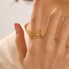 Fashionable Opening Adjustable Stainless Steel Leaf Ring 18K Goldplated